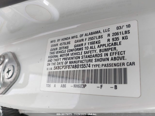 2010 HONDA ACCORD 3.5 EX-L VIN: 5KBCP3F87AB015574