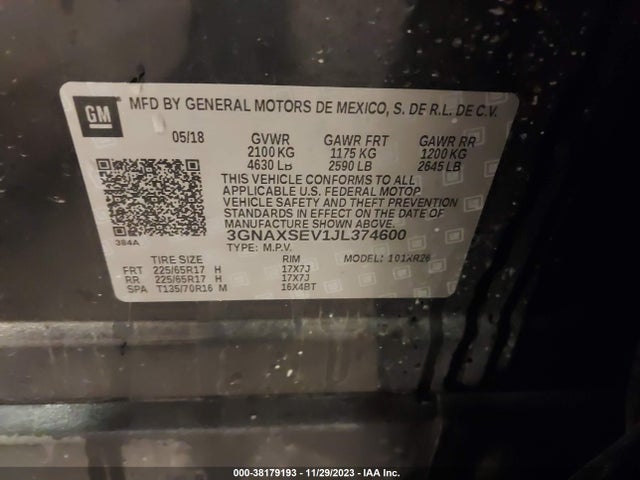 Chevrolet EQUINOX LT 2018 3GNAXSEV1JL374600 Image 9