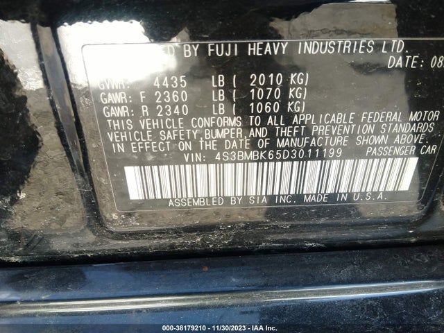 2013 SUBARU LEGACY 2.5I LIMITED VIN: 4S3BMBK65D3011199