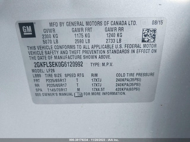 GMC Terrain Sle-1 2016 2GKFLSEK0G6120992 Image 9
