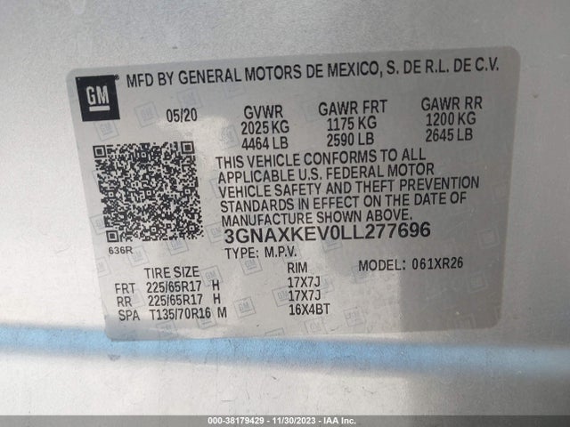 Chevrolet Equinox Fwd Lt 1.5l Turbo 2020 3GNAXKEV0LL277696 Image 9