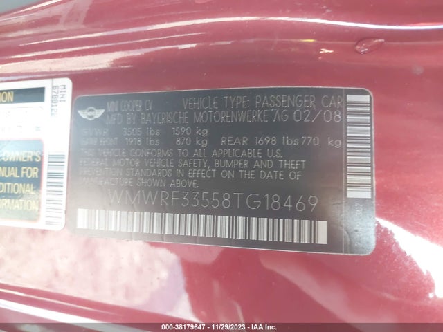 2008 MINI COOPER WMWRF33558TG18469 Photo 8