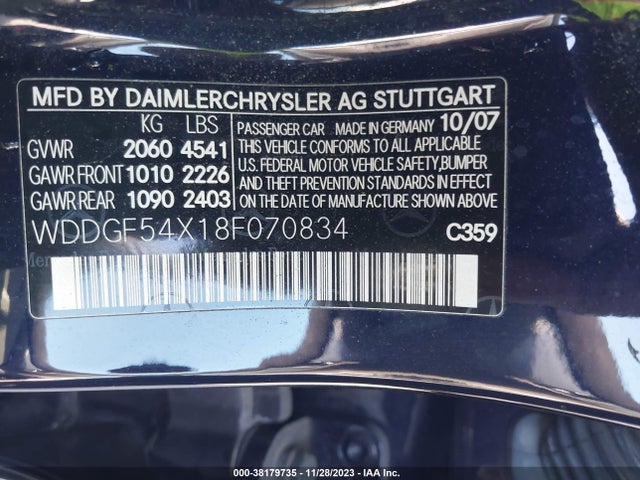 2008 MERCEDES-BENZ C 300 SPORT/LUXURY/ VIN: WDDGF54X18F070834