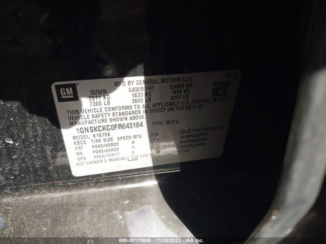 Chevrolet Tahoe Ltz 2015 1GNSKCKC0FR643164 Image 9