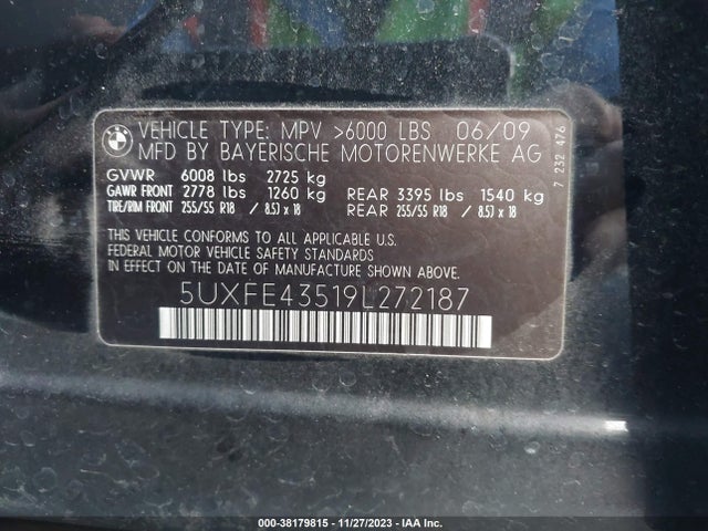 2009 BMW X5 XDRIVE30I VIN: 5UXFE43519L272187