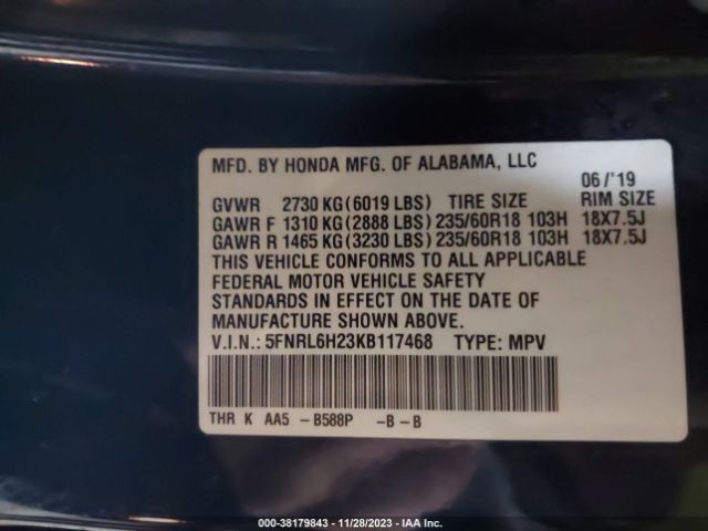 5FNRL6H23KB117468 Honda ODYSSEY LX