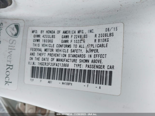 Honda ACCORD LX 2015 1HGCR2F35FA213868 Image 9