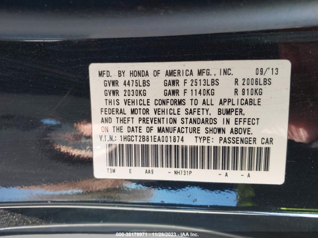 Honda Accord Ex-l V-6 2014 1HGCT2B81EA001874 Image 9