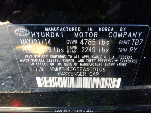 KMHFH4JG5EA400106 Hyundai Azera Limited