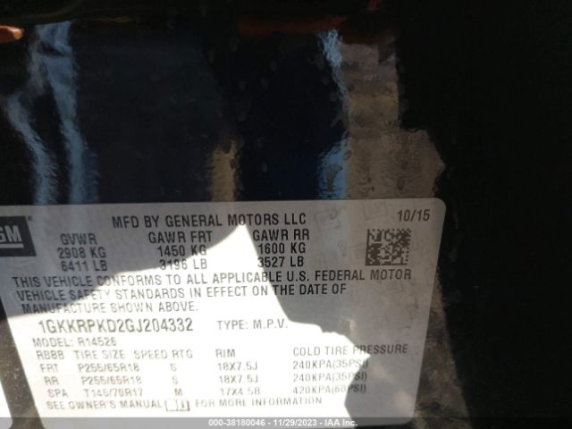 1GKKRPKD2GJ204332 GMC Acadia Sle-2