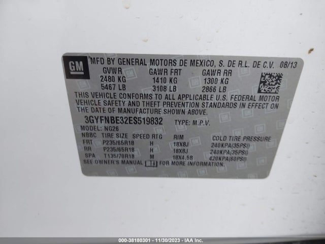 3GYFNBE32ES519832 Cadillac Srx Luxury Collection