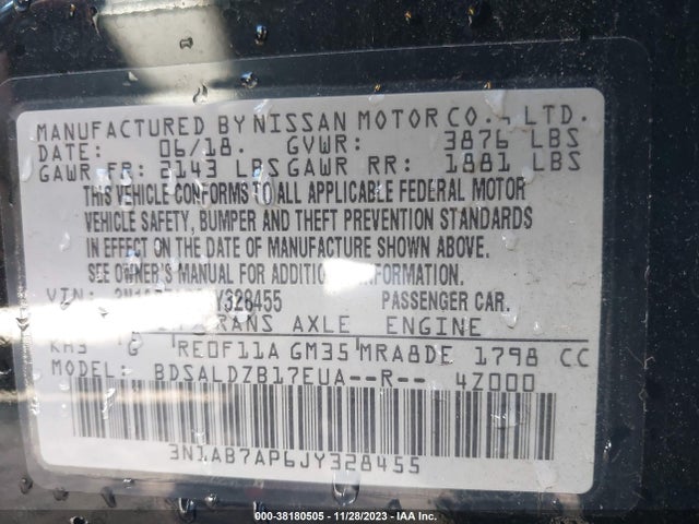 Nissan SENTRA SV 2018 3N1AB7AP6JY328455 Image 9