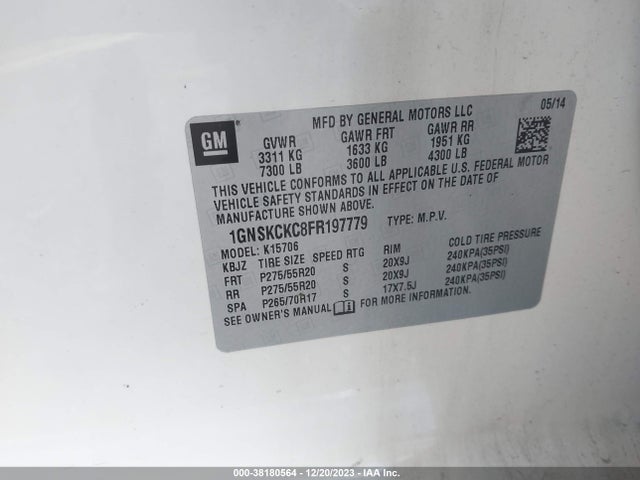 Chevrolet Tahoe Ltz 2015 1GNSKCKC8FR197779 Image 9