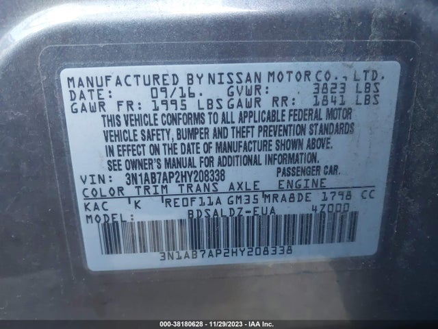 Nissan SENTRA SV 2017 3N1AB7AP2HY208338 Image 9