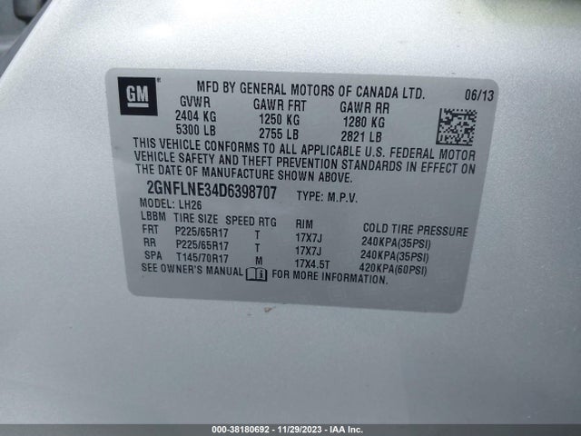 2013 CHEVROLET EQUINOX 2LT VIN: 2GNFLNE34D6398707