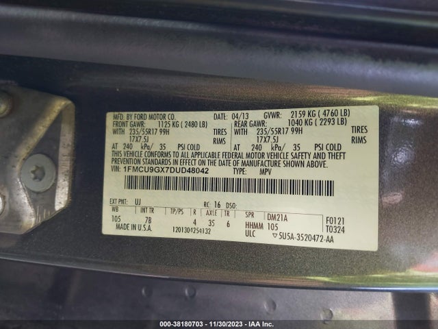 2013 FORD ESCAPE SE VIN: 1FMCU9GX7DUD48042