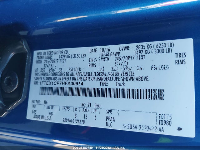 2017 FORD F-150 XL VIN: 1FTEX1CP7HFA30914