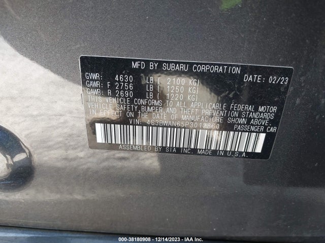 4S3BWAN65P3012860 Subaru Legacy Limited