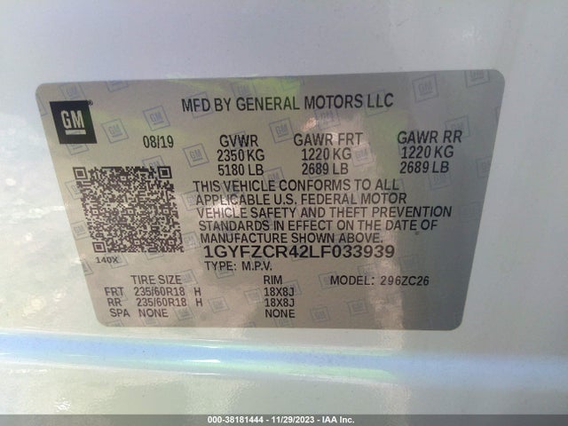 1GYFZCR42LF033939 Cadillac Xt4 Fwd Premium Luxury