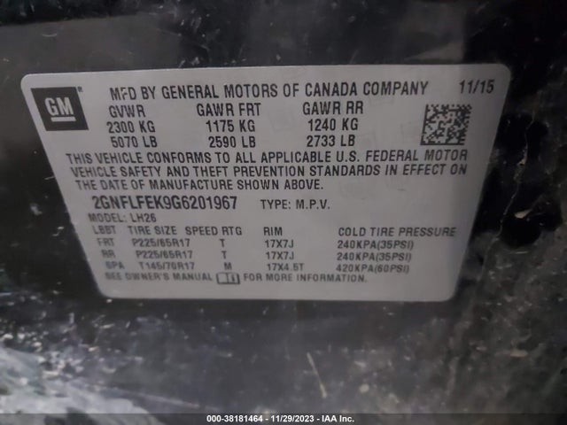 Chevrolet EQUINOX LT 2016 2GNFLFEK9G6201967 Image 9