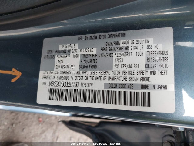2016 MAZDA CX-5 TOURING VIN: JM3KE2CY3G0687760
