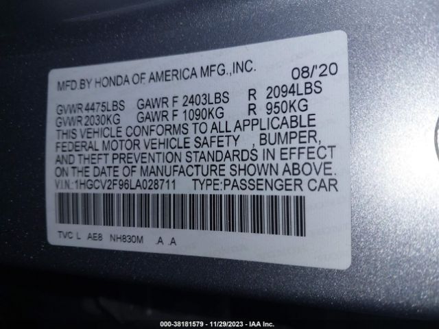 1HGCV2F96LA028711 Honda Accord Touring