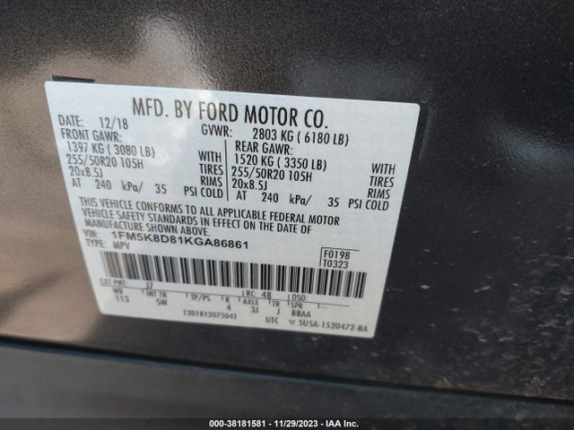 Ford EXPLORER XLT 2019 1FM5K8D81KGA86861 Image 9