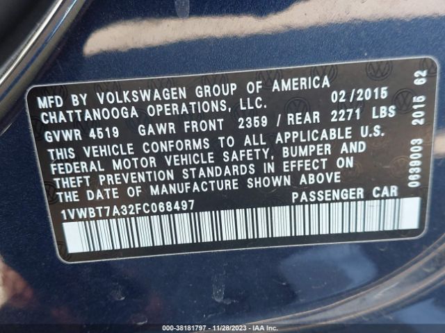 1VWBT7A32FC068497 Volkswagen Passat 1.8t Se