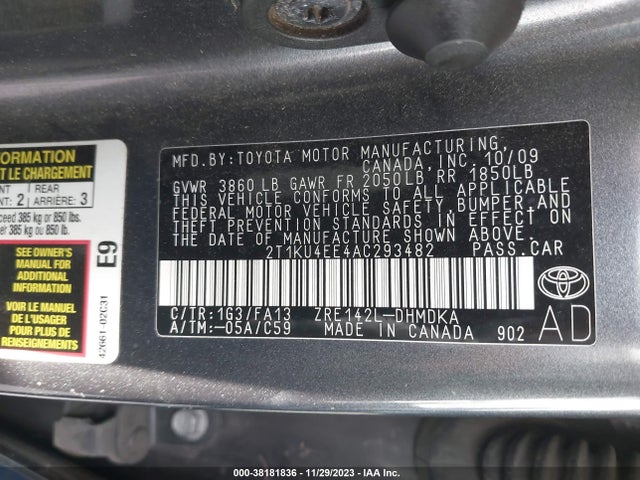 2010 TOYOTA MATRIX VIN: 2T1KU4EE4AC293482