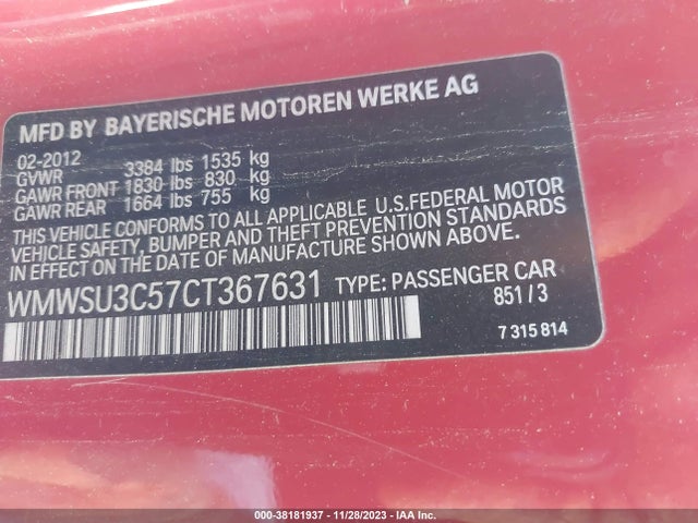 2012 MINI COOPER WMWSU3C57CT367631 Photo 8