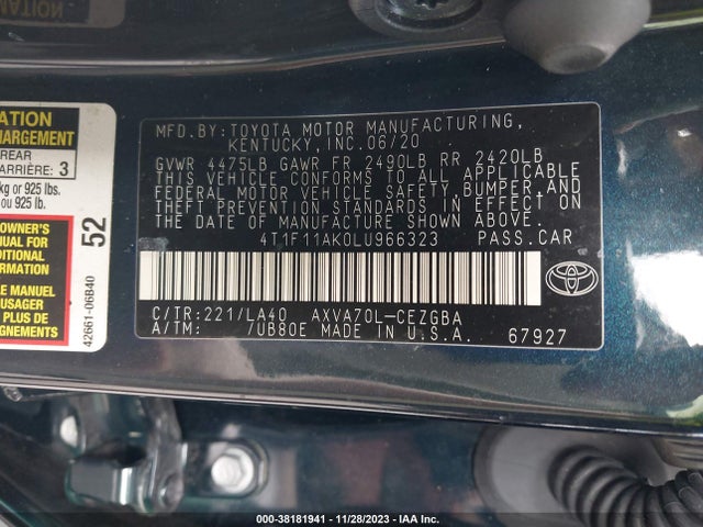 Toyota CAMRY XLE 2020 4T1F11AK0LU966323 Image 9