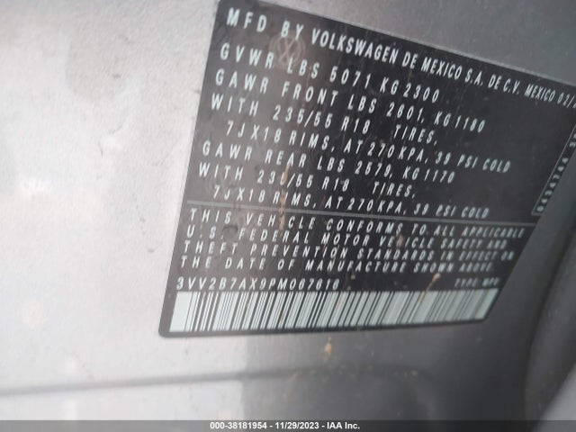 2023 VOLKSWAGEN TIGUAN 2.0T SE VIN: 3VV2B7AX9PM067616