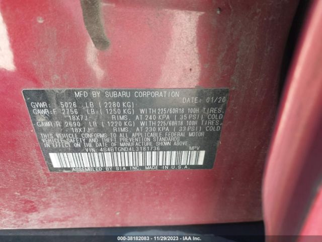 2020 SUBARU OUTBACK 4S4BTGND4L3181736 Photo 8
