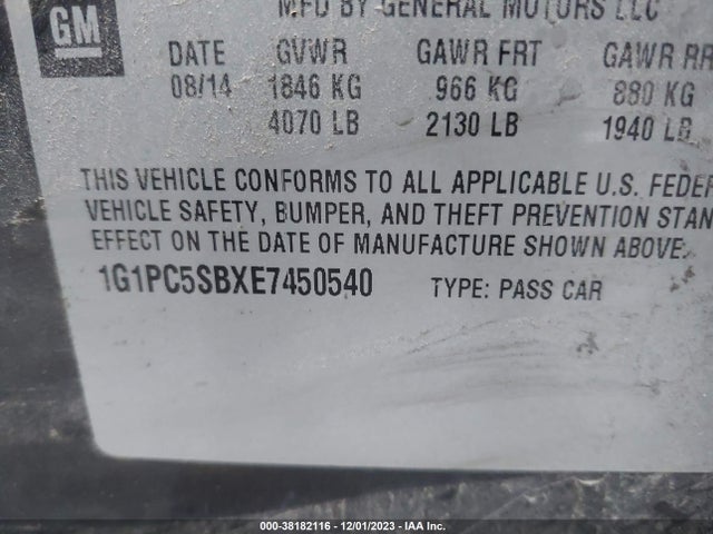 Chevrolet Cruze 1lt 2014 1G1PC5SBXE7450540 Image 9