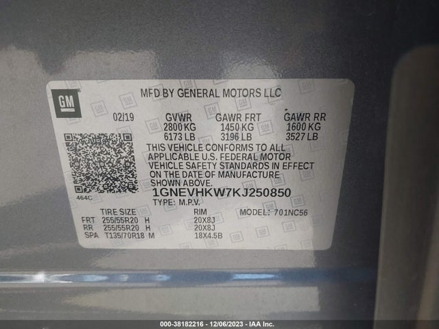 Chevrolet Traverse 3lt 2019 1GNEVHKW7KJ250850 Image 9