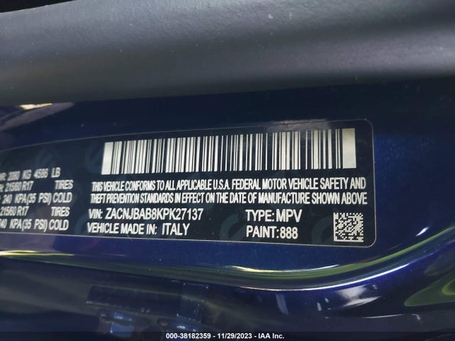 2019 JEEP RENEGADE UPLAND 4X4 VIN: ZACNJBAB8KPK27137
