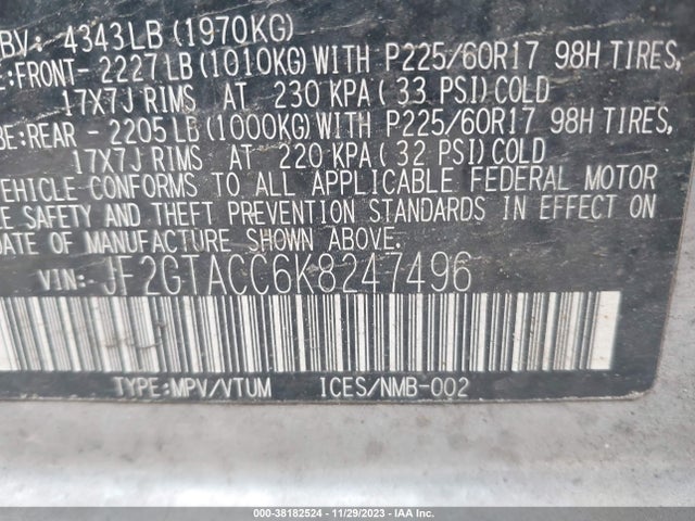 JF2GTACC6K8247496 Subaru Crosstrek 2.0i Premium