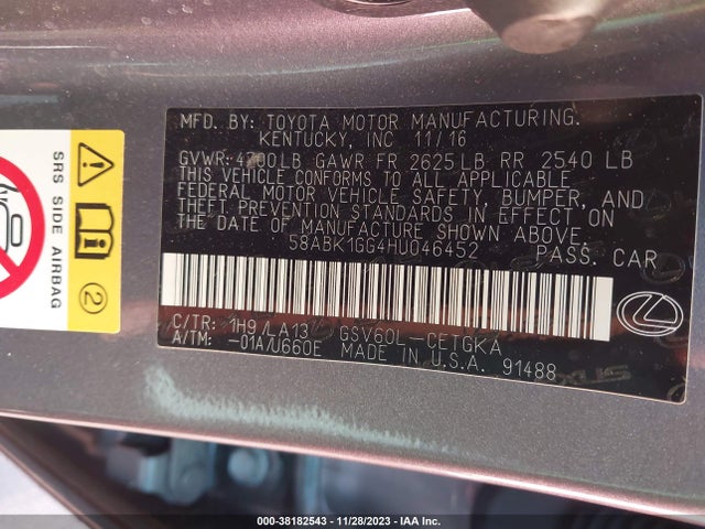 Lexus ES 350 2017 58ABK1GG4HU046452 Image 9
