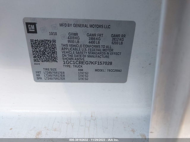 Chevrolet Silverado 2500hd Wt 2019 1GC1CREG7KF157028 Image 9