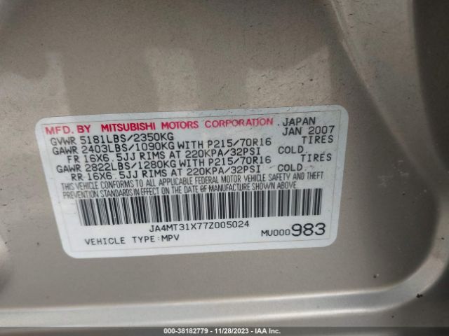 2007 MITSUBISHI OUTLANDER JA4MT31X77Z005024 Photo 8
