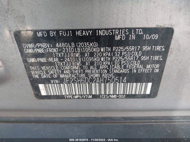 2010 SUBARU FORESTER 2.5X LIMITED VIN: JF2SH6DC2AH750514