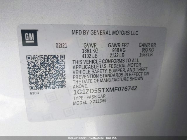 2021 CHEVROLET MALIBU 1G1ZD5STXMF076742 Photo 8