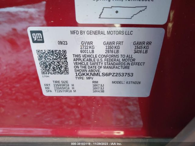 1GKKNMLS6PZ253753 GMC Acadia Fwd Slt