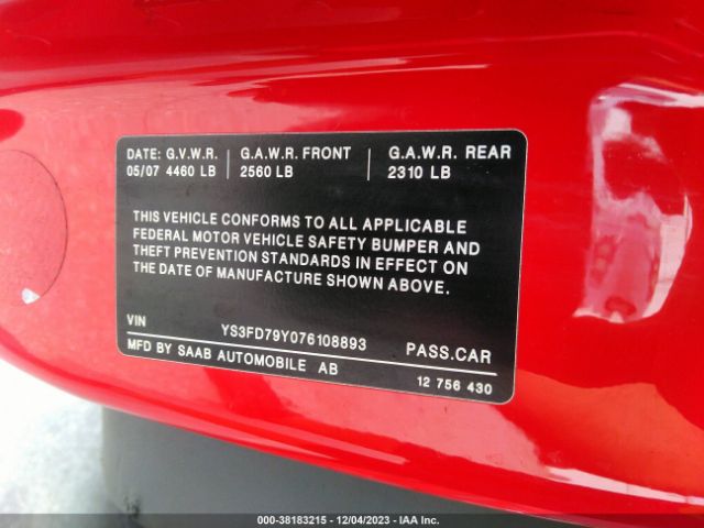 2007 SAAB 9-3 YS3FD79Y076108893 Photo 8