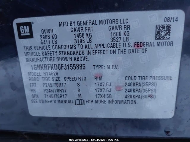 Chevrolet Traverse Ls 2015 1GNKRFKD0FJ155885 Image 9