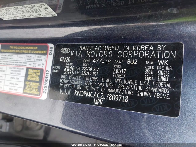 2020 KIA SPORTAGE LX VIN: KNDPMCAC2L7809718