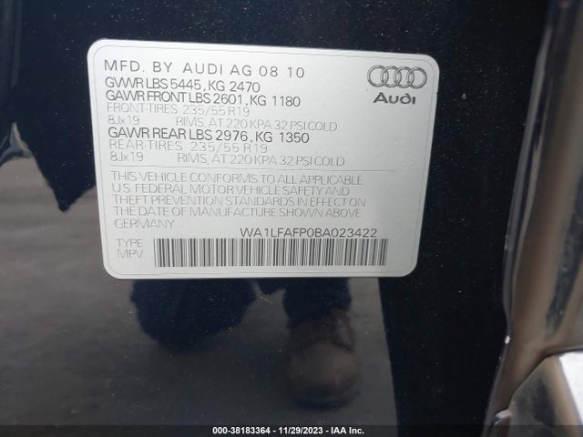 2011 AUDI Q5 2.0T PREMIUM VIN: WA1LFAFP0BA023422