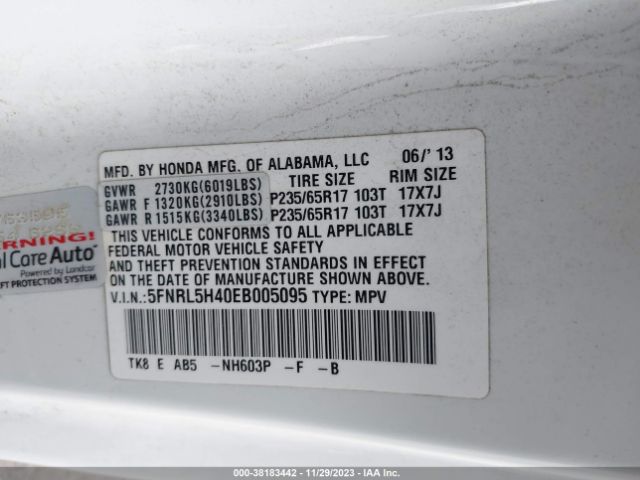 5FNRL5H40EB005095 Honda ODYSSEY EX