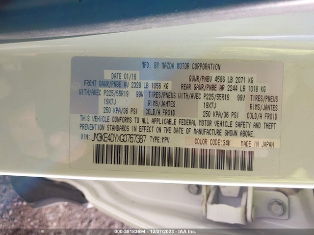 2016 MAZDA CX-5 GRAND TOURING VIN: JM3KE4DYXG0767387