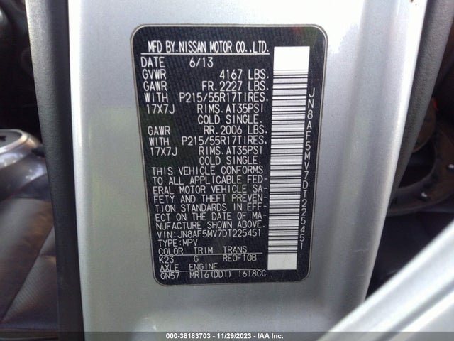 2013 NISSAN JUKE SL VIN: JN8AF5MV7DT225451